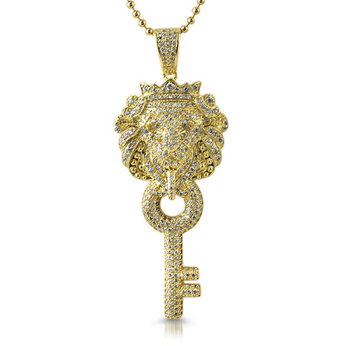 Chinese Lion Key CZ Gold Iced Out Pendant