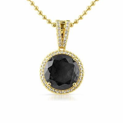 Black Round Gem Pendant .925 Silver Gold