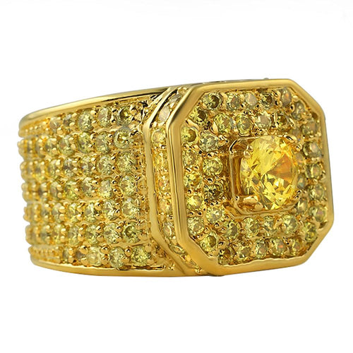 Presidential Canary CZ Gold Bling Bling Ring