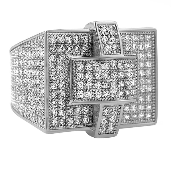 Cross Iced Out Rhodium CZ Bling Bling Ring