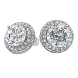 Solitaire CZ Center Micro Pave Border Earrings