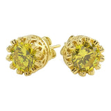 Gold Crown Round Canary CZ Bling Bling Earrings