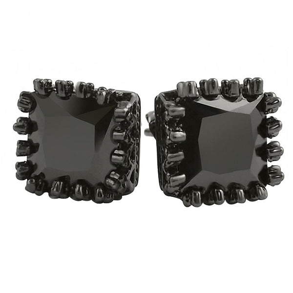 Black Crown Princess Cut CZ Earrings