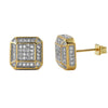 3D Smooth Box Gold CZ Micro Pave Bling Earrings