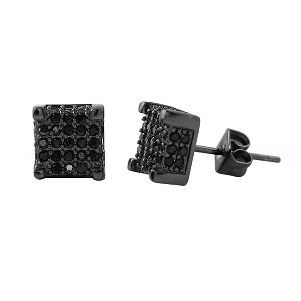 Custom 3D Cube Black Micro Pave CZ Ice Earrings