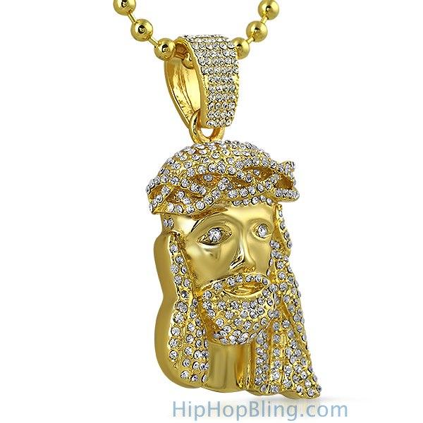New Gold Jesus Piece 3D Crown Rosary Necklace