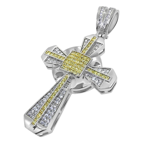 Canary and White Bling Bling CZ Cross Pendant