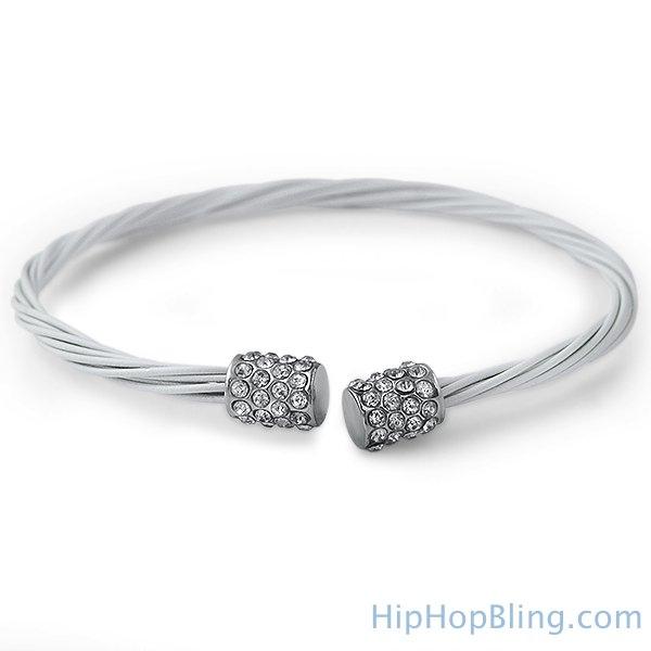 All White Bling Bling Guitar String Style Bracelet