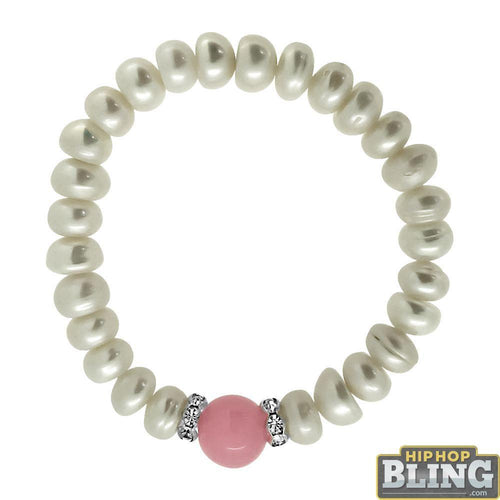 Genuine Pearl Bracelet with Pink Gemstone