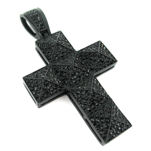 Pyramid Cross Black on Black Iced Out Pendant