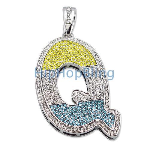 Q Iced Out Initial Color Graffiti Custom Pendant