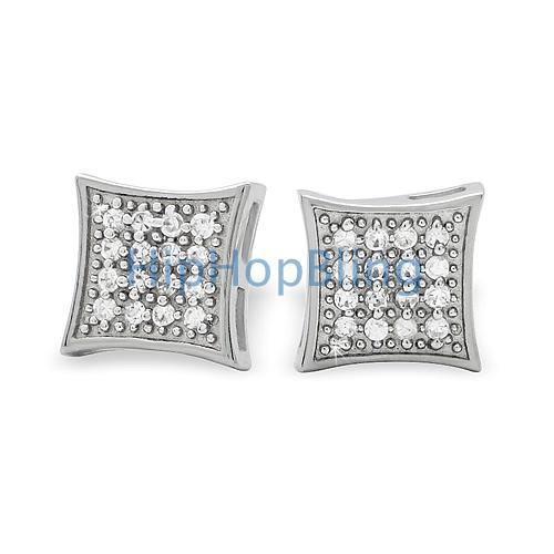 32 Stones Kite CZ Micro Pave Iced Out Earrings .925 Silver