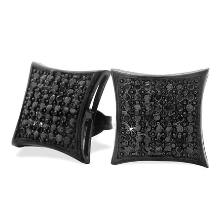XL Deep Dish Box Black CZ Iced Out Micro Pave Earrings .925 Silver