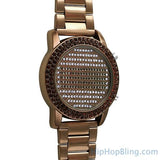 LED Digital Round Face Brown Bling Metal Watch