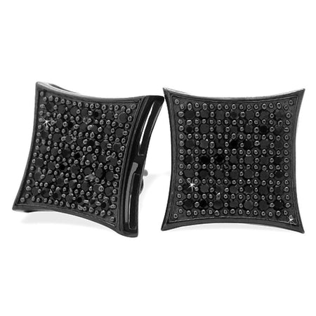 All Black Puffed Box CZ Micro Pave Earrings .925 Silver