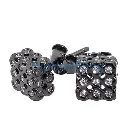 Deep Box Black CZ 32 Stones Bling Micro Pave Earrings .925 Silver