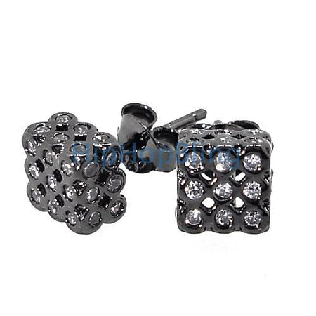 Black CZ Diamond Square Stud Earrings Black