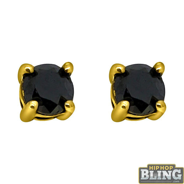 .75 Carat Black Diamond Stud Earrings Gold .925