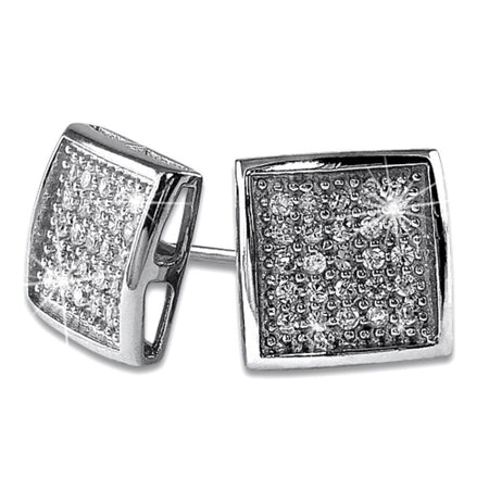 XL Deep Dish Box Black CZ Iced Out Micro Pave Earrings .925 Silver