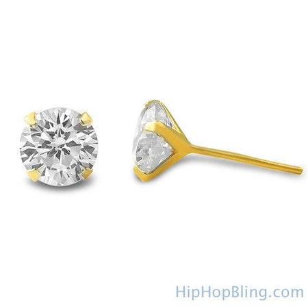 Solitaire Micro Pave Gold CZ Earrings