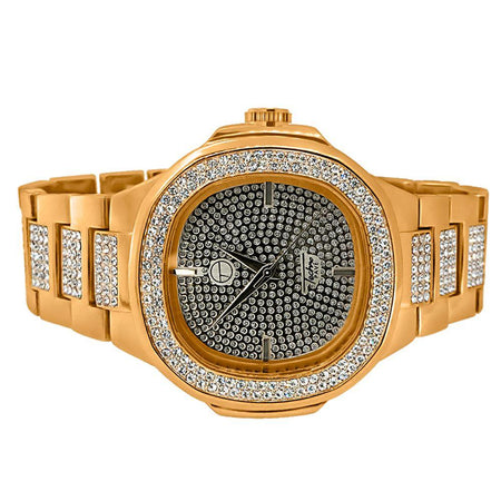 Bling Bling Watch Gold Pilot Style Bracelet Set