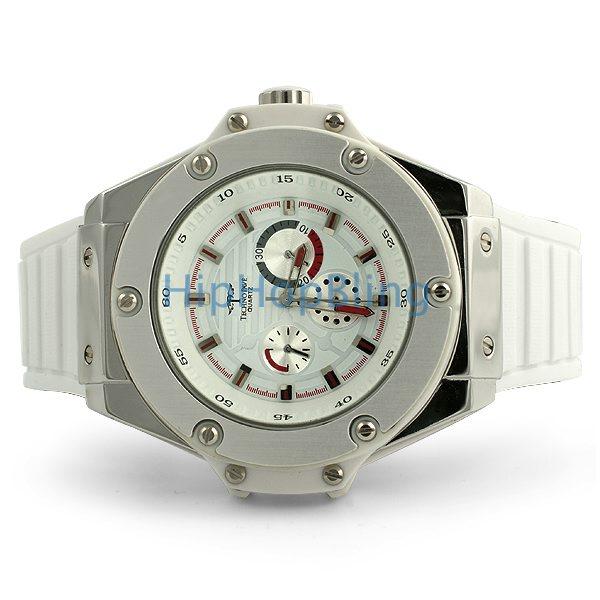 Big Solid Silver Watch White Band