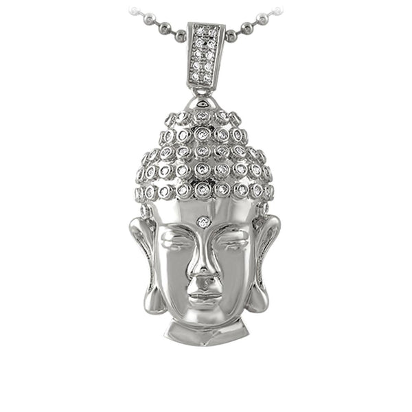 Clean Buddha Head CZ Rhodium Pendant