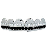 Black / White Double Bling Bling Grillz Silver Teeth