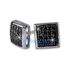 32 Stones Puffed Box Black CZ Micro Pave Earrings .925 Silver