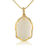 Buddha Carved Frosted Crystal Pendant Gold Bling Outline