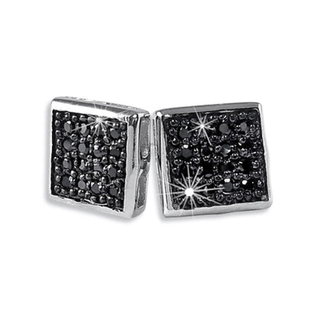 All Black SM Puffed Box CZ Micro Pave Earrings .925 Silver