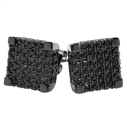 Black Large 3D Cube CZ Bling Bling Earrings