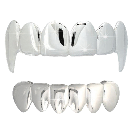 All Shiny Vampire Fang Grillz Top & Bottom Set