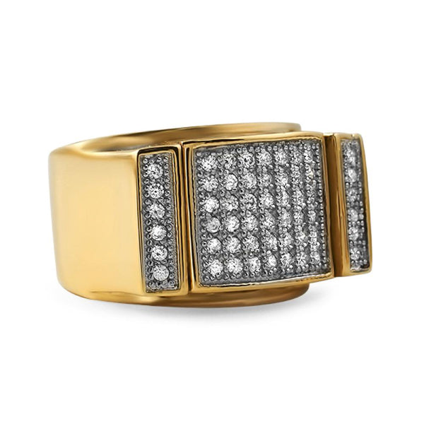 Gold Bling Bling Ring CZ Iced Out Pave Steel Ring