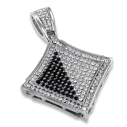 Black  White Diagonal Kite Rhodium Pendant