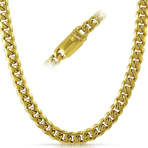 IP Gold 9MM Miami Cuban Chain 316L Steel Chain Box Clasp