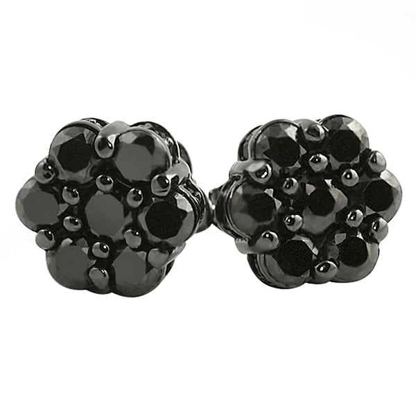 Big Cluster 3D Black CZ Bling Bling Earrings