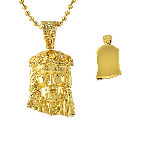 Detailed Gold Micro Jesus Canary CZ Crown Pendant