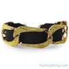 Gold Lemonade Bling Bling Cuban Bracelet Black Leather