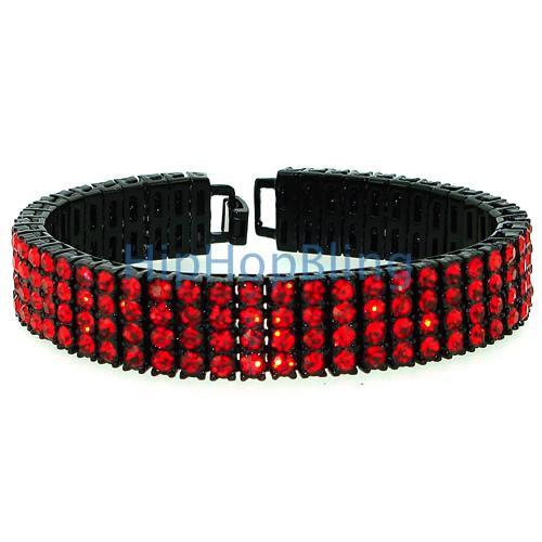 Red on Black 4 Row Bling Bling Bracelet