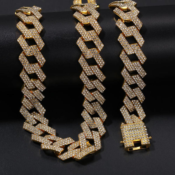 Yellow Gold 20MM Sharp Cuban Bling Bling Chain