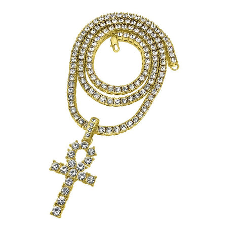 Rhodium Bling Bling Rounded Ankh Cross Special