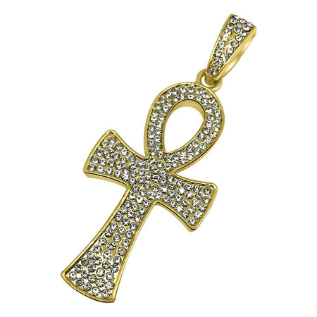 Rhodium Bling Bling Rounded Ankh Cross Special