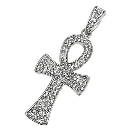 Rhodium Bling Bling Rounded Ankh Cross Special