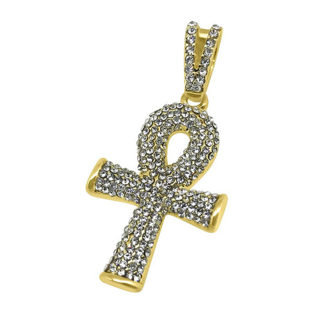 Rhodium Bling Bling Rounded Ankh Cross Special