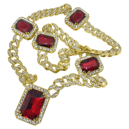 Oval Red Gem Pendant Tennis Chain Set Special