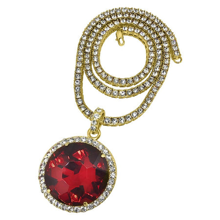 Oval Red Gem Pendant Tennis Chain Set Special