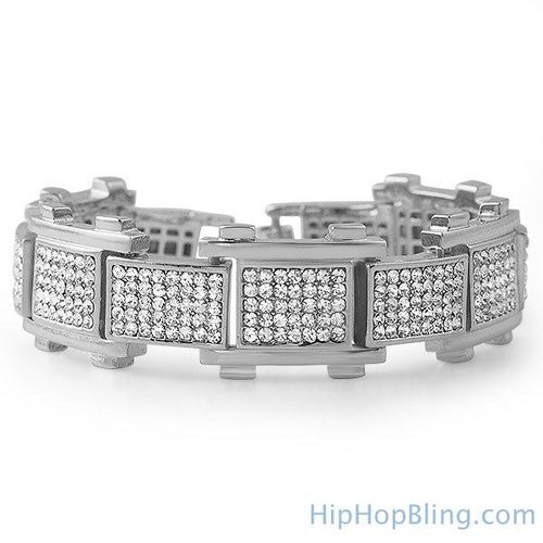 Bike Link Rhodium Iced Out Bracelet