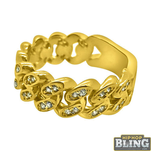 10K Gold 8MM Cuban CZ Bling Ring