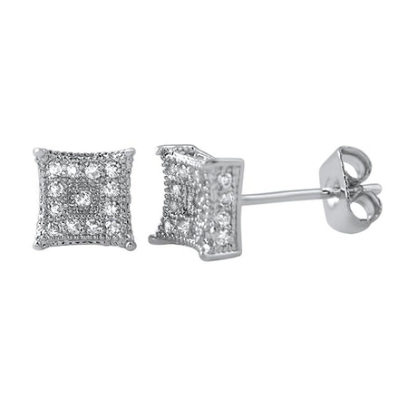 Small Puffed Kite CZ Micro Pave Iced Out Earrings .925 Silver
